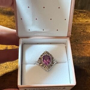 Ornate Silver Ring with Pink Gemstone